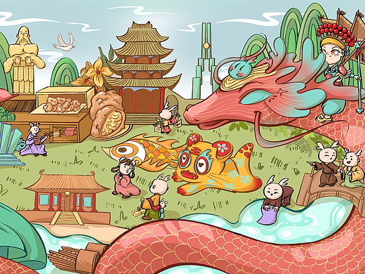 龙年的长治市-山西长治城市文创插画