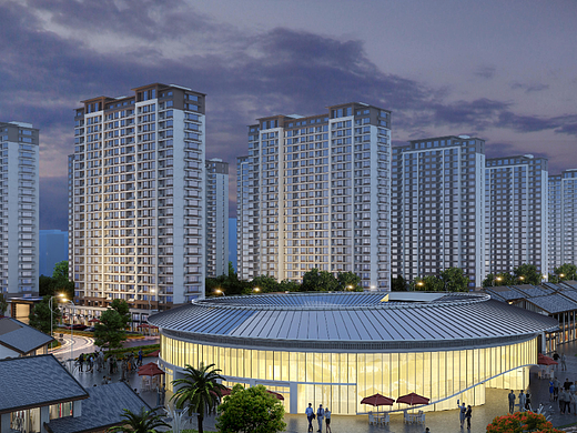 室外效果表现，建筑外立面透视图
