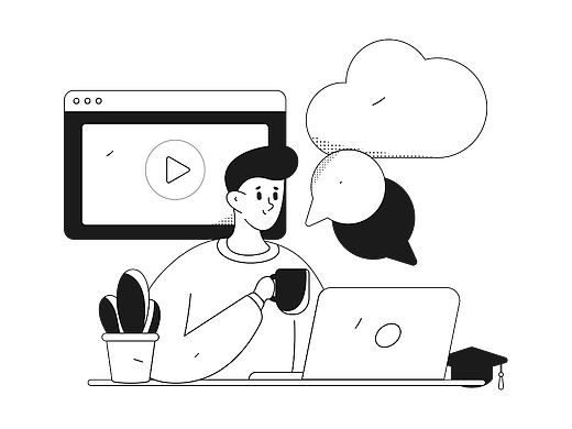 黑白线条风格插画分享-社交&教育