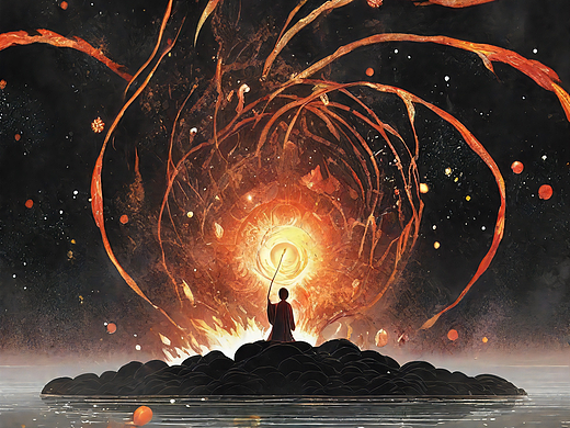 AIGC插画｜火焰与魔幻的漩涡