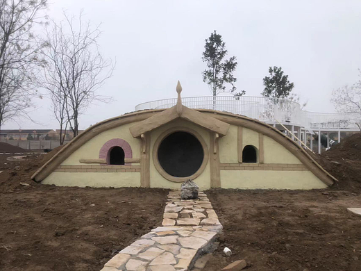 霍比特小屋制作工艺丘比特小屋网红打卡混凝土雕塑