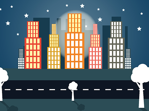 夜晚的城市插画临摹