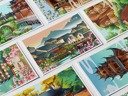 《眉州八景》系列插画明信片