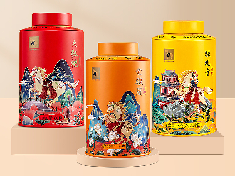 八马茶业集团(欢腾系列)铁罐茶插画包装设计