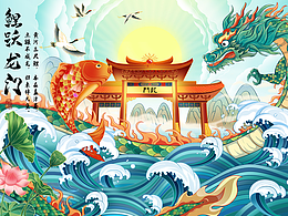 国风包装设计插画—鲤鱼跃龙门包装插画