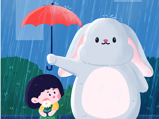 治愈风手绘插画&#39;&#39;天气阴雨，心情晴朗&#39;&#39;