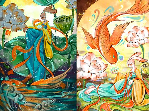 鱼兔呈祥（个人主页-ZNjY0MzY0NTI=） - 商业插画 - 站酷设计师小虎牙Huya原创素材 - 站酷ZCOOL