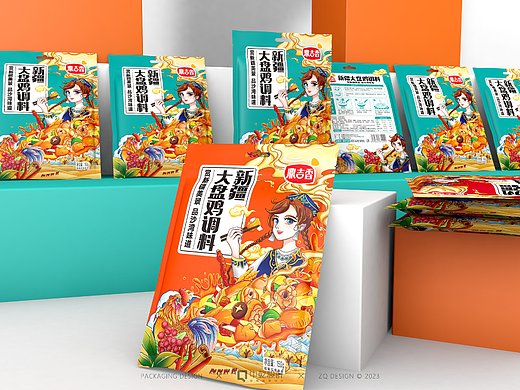 【食品包装】原创-鼎吉香新疆大盘鸡调料包装设计
