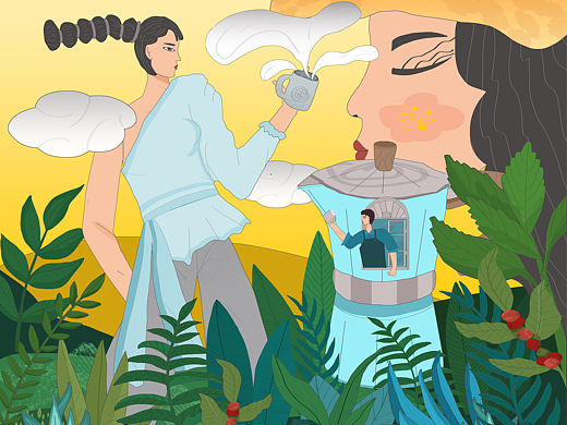 摩卡咖啡壶，品牌包装插画-（个人主页-ZNjAyNjI4Mjg=） - 商业插画 - 站酷设计师云菲芸原创素材 - 站酷ZCOOL