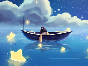 【月下轻舟】-原创治愈系插画