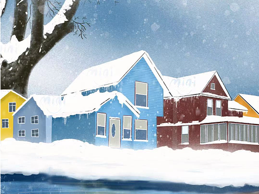冬天雪景房屋插画图片