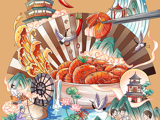 小龙虾美食包装插画海报#速写人间烟火#