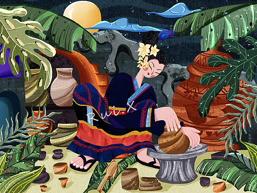 西双版纳非遗插画