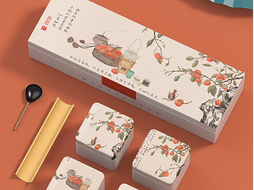 好柿发生-中式包装插画（茶叶，茶具，月饼，柿饼）