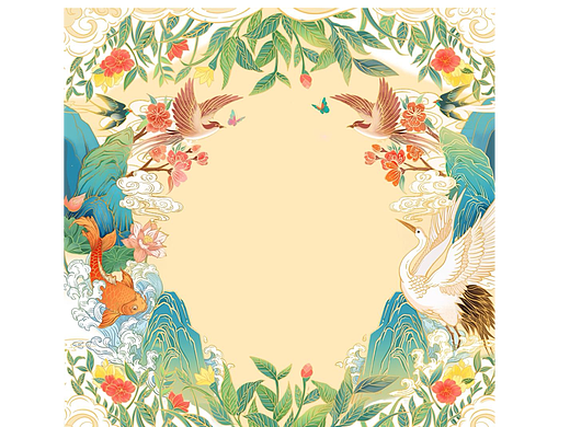 为普洱茶画的一款花鸟插画