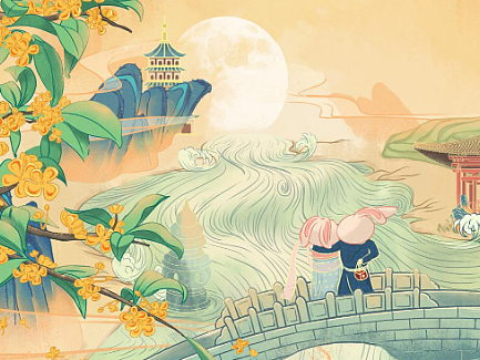 桂花红茶商业插画