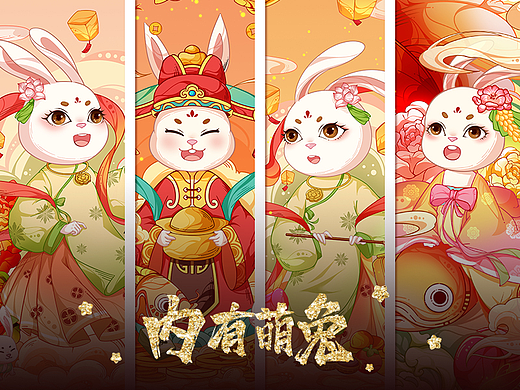 2023内有萌兔 兔年插画 春联红包口罩文创产品