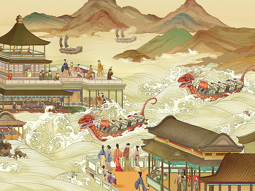 端午节国潮插画海报--长卷