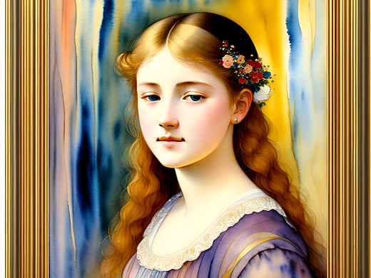 19世纪柔美少女胸像古典油画