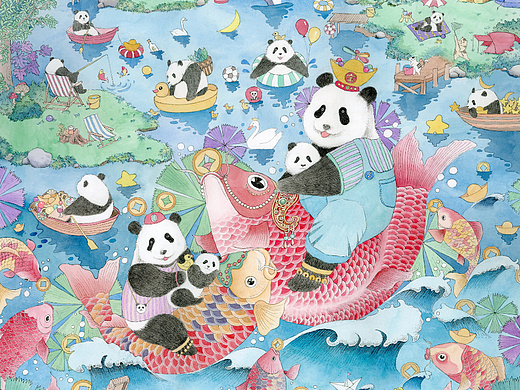 水彩熊猫系列插画