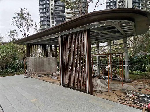 售楼部不锈钢廊架、金属景墙格栅廊架屏风时光沉淀美感