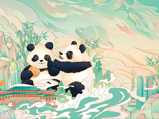 花花IP-熊猫插画