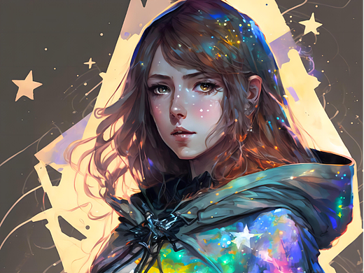 星星的魔法祝您新年快乐插画原创手绘绘画少女头像人物