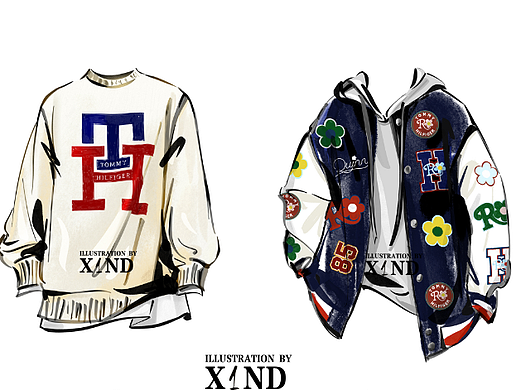 为TOMMY HILFIGER服装品牌绘制的变装时尚插画