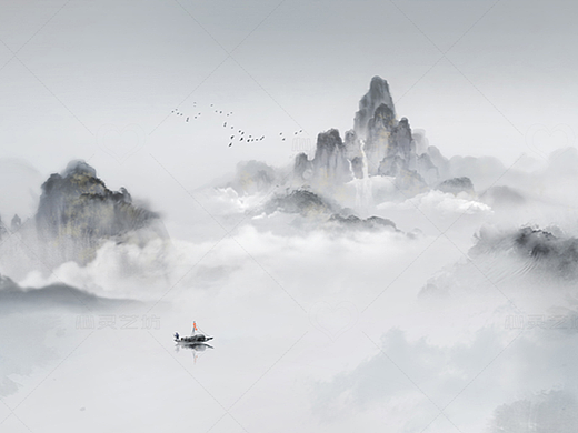 中国风意境飘带淡雅山水画