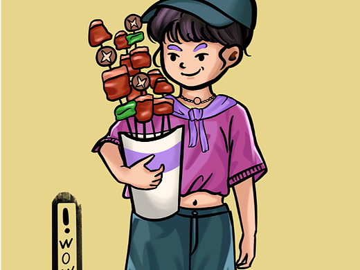 可爱女孩人物插画7——烤肉要大串