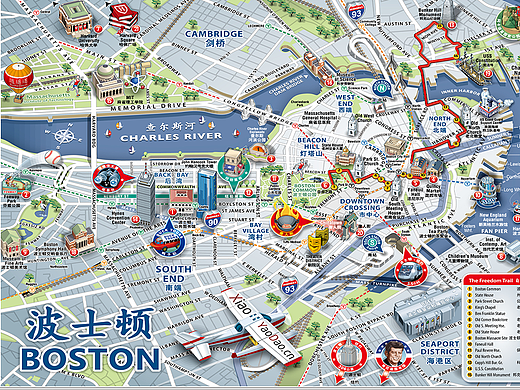 波士顿/西雅图/芝加哥旅游地图