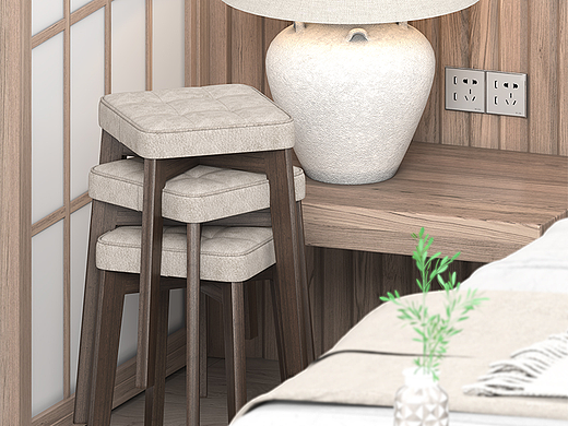 实木套凳详情页 3D效果图