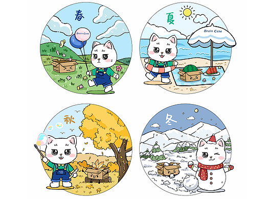 小布和小V丨春夏秋冬主题插画