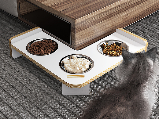 宠物猫碗架详情页3D建模渲染