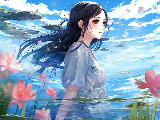 水中花朵的女孩