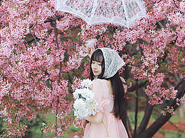 日常粉色少女樱花写真