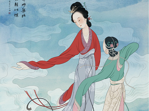 仿古工笔画仕女图《飞仙图》