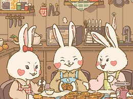 一组兔兔IP+中秋节贺图