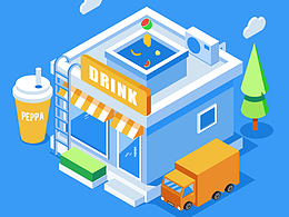 2.5D插画冷饮店矢量鼠绘