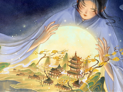 绘诗系列 | 吾心自有光明月 千古团圆永无缺-国风插画