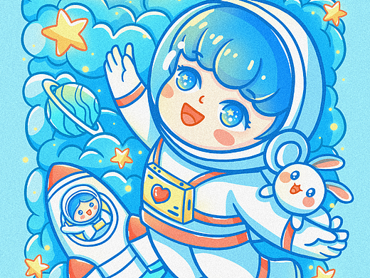 原创航天梦潮流涂鸦插画