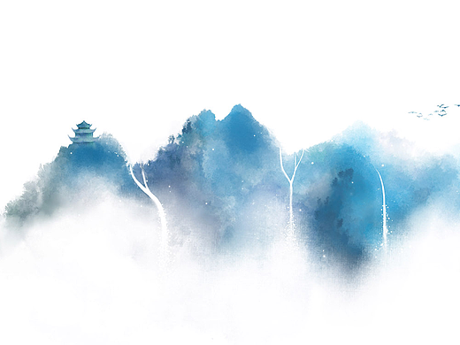 蓝色中国风禅意山水画