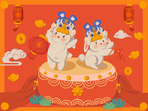 兔年新年賀圖（個人主頁-ZNjI0ODY4NDQ=） - 兒童插畫 - 站酷設(shè)計師媛圈圈圈圈原創(chuàng)素材 - 站酷ZCOOL