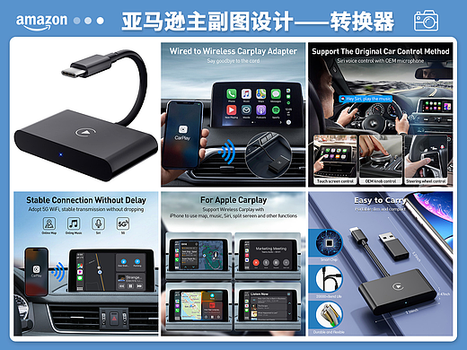 车载视频转换器播放器电子产品亚马逊主图A+渲染设计