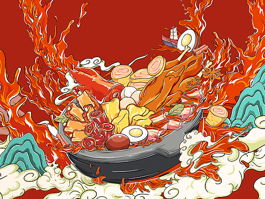 【国风插画】-潮汕老卤特产包装原创手绘插画系列(2)