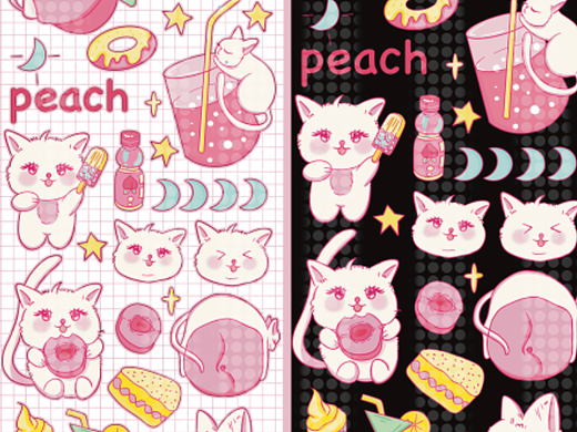 水蜜桃猫咪贴纸 咕卡贴纸