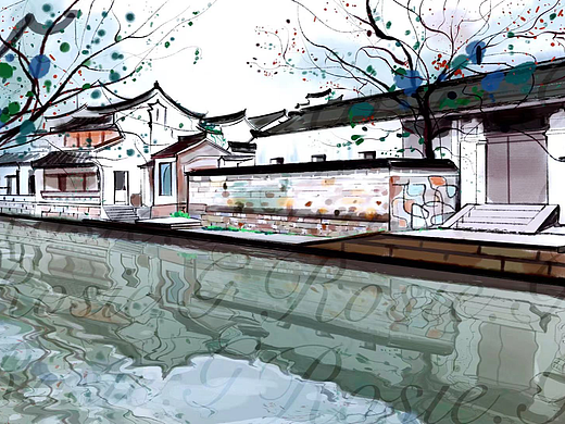 CG仿水墨-小桥流水人家（个人主页-ZNjgzNTIyNjg=） - 商业插画 - 站酷设计师猫三莫原创素材 - 站酷ZCOOL