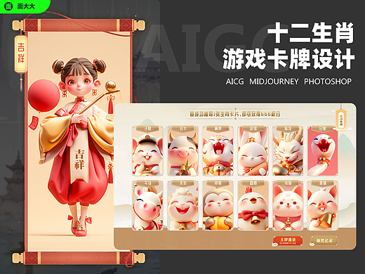 Midjourney+Photoshop 生肖/角色卡牌设计 AICG 附咒语