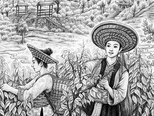 为“木姜叶柯  花瑶的茶”绘制的长卷包装图