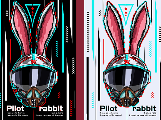 原创插画 兔子飞行员